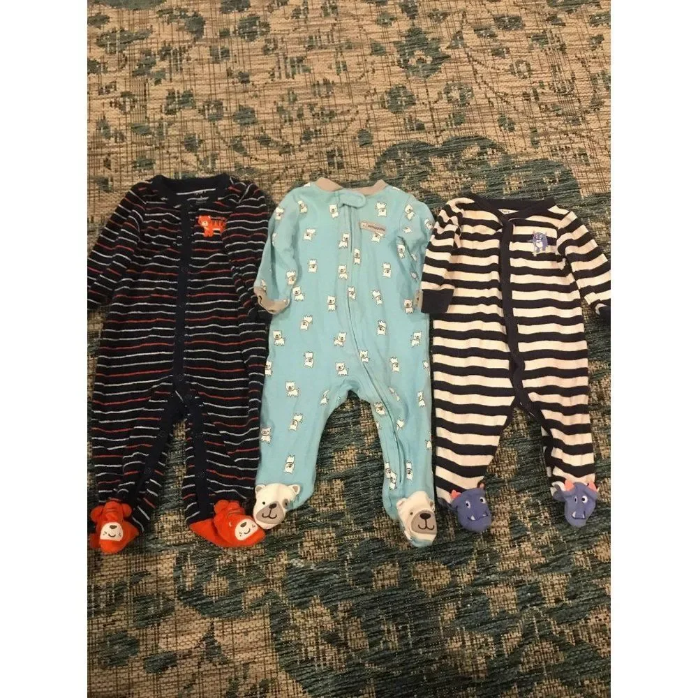 Carters size 6m 6 month Lot Of 3 Animal Sleepers Pjs